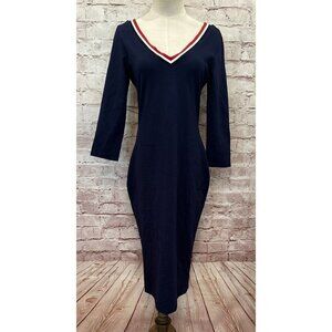 Charlotte Russe V- Neck Midi Dress Body-Con Navy Blue 3/4 Sleeve Size Medium